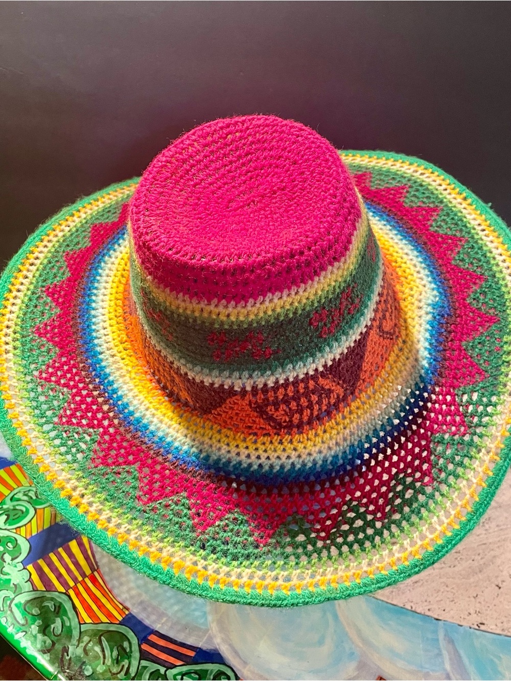Bright Multicolor Vintage Crochet Sun Hat